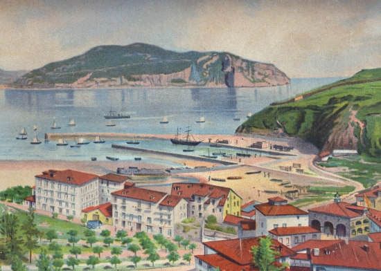 Detalle del puerto en una vista de Laredo del pintor Paul Ratier